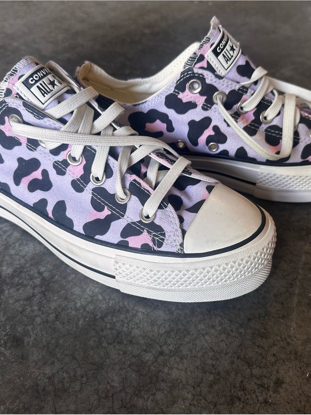 Converse Kids Lavender and Pink Leopard Low Top Sneakers